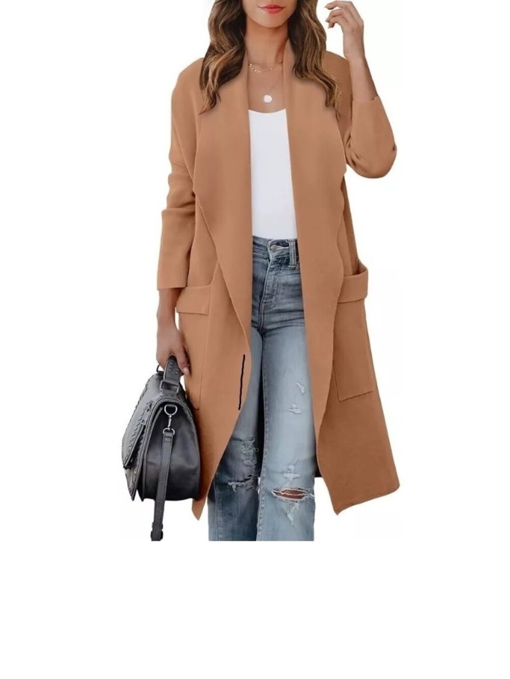 ANRABESS Women's Cardigans Sweater Lapel Open Front Knit Warm Wool Coat